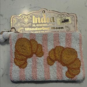 Sincerely Jules Pink and White Beaded Pouch with Gold Shells